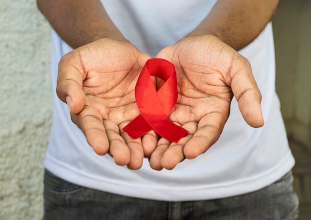 Photo world aids day red ribbon