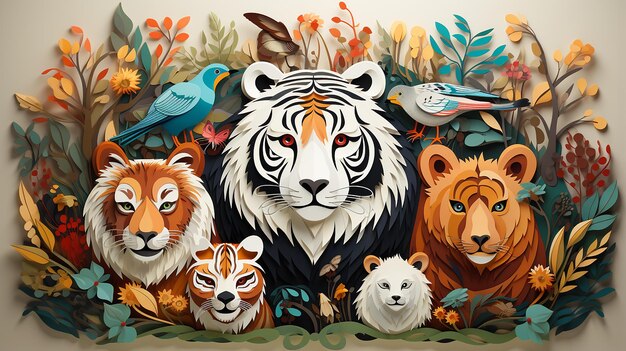 World Animal Day Artistic Exploration Charming illustrations of bears monkeys tigers lions giraf