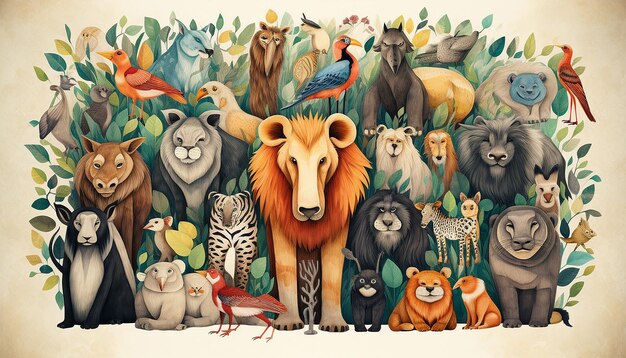 Foto esplorazione artistica per la giornata mondiale degli animali illustrazioni affascinanti