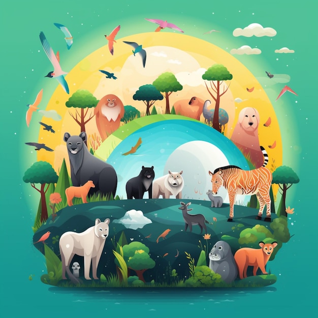 world animal day background with animals