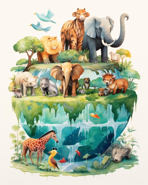 world animal day background with animals