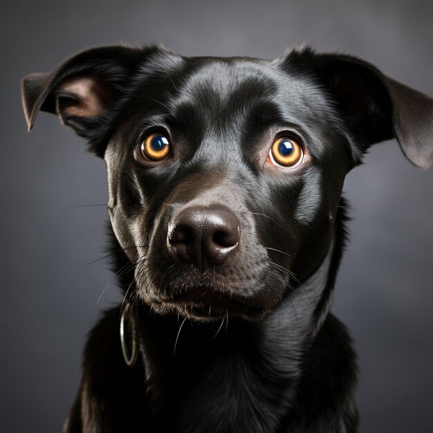 世界動物デー 無邪気に座ってあなたを見つめる美しい黒いペットの犬