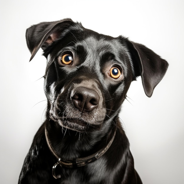 世界動物デー 無邪気に座ってあなたを見つめる美しい黒いペットの犬