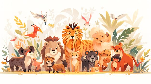 World Animal Day cartoon animal illustrationAI generated