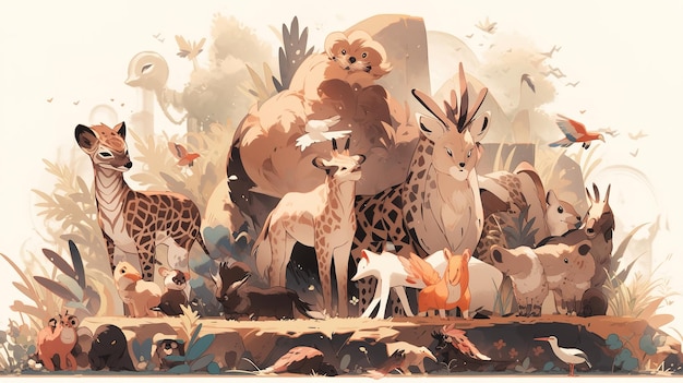 World Animal Day cartoon animal illustrationAI generated