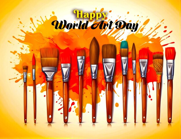 Photo world art day april 15 a set of collection colorful brushes