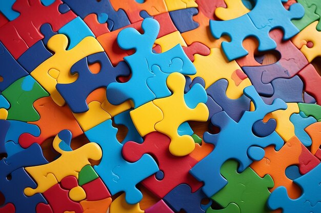 World autism awareness day background of a multicolored puzzle piece