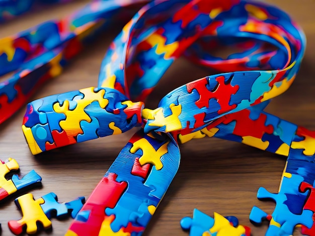 World Autism Awareness Day concepts puzzle ribbon generative AI