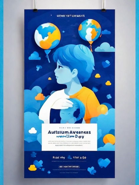 세계 자폐 인식 날 일러스트레이션 수직 배너 포스터 템플릿
