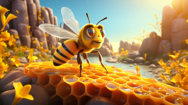 Фото Всемирный день пчел 20 мая в стиле мультфильмов 3d генеративный ии