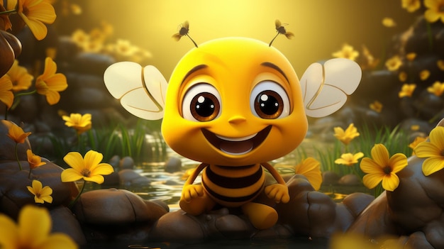 Photo world bee day 20th may cartoon style 3d generative ai