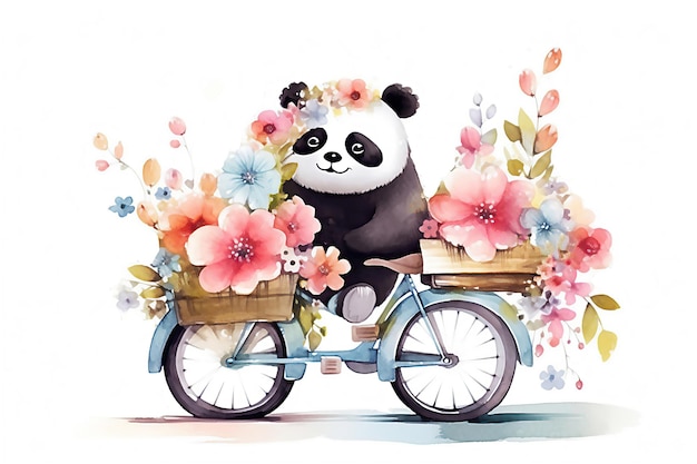 세계 자전거의 날 만화 팬더가 자전거를 타고 있습니다. 사후 처리된 AI 생성 이미지