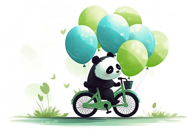 World bicycle day cartoon panda have bicycle ride Post processed AI generated image