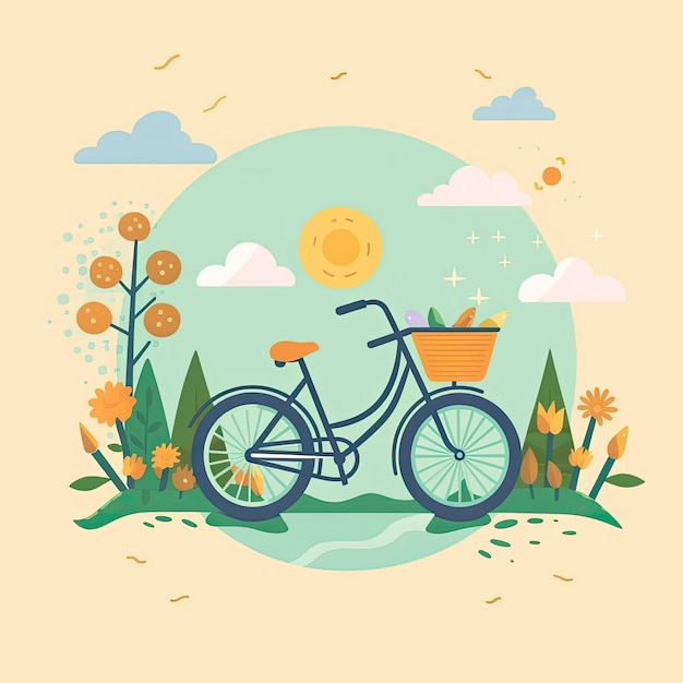 Фото Всемирный день велосипеда ручная плоская иллюстрация концептуальная иллюстрация плоская векторная искусство плоская икона ии