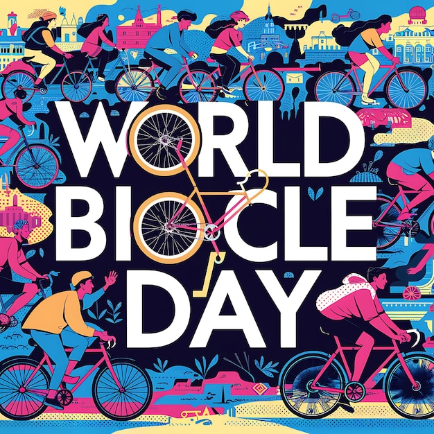 Photo world bicycle day illustrationtypography