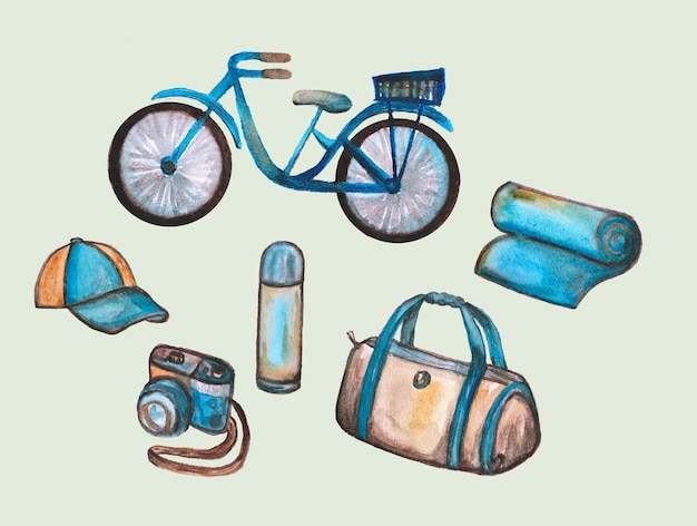 World Bicycle Day Outline Pictogrammen voor webafbeeldingen en apps Aquarel hand tekenen ontwerp