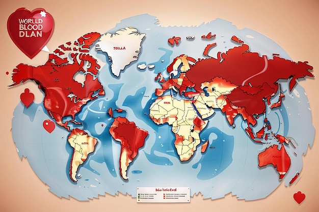 World blood donor day background with earth map