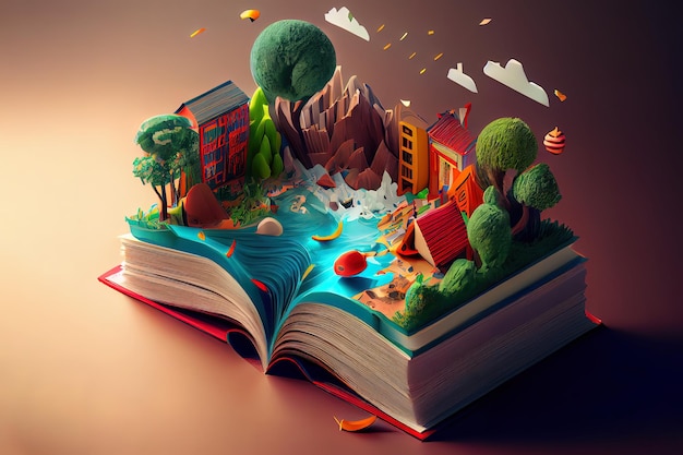 World book day 3d illustration Generative Ai