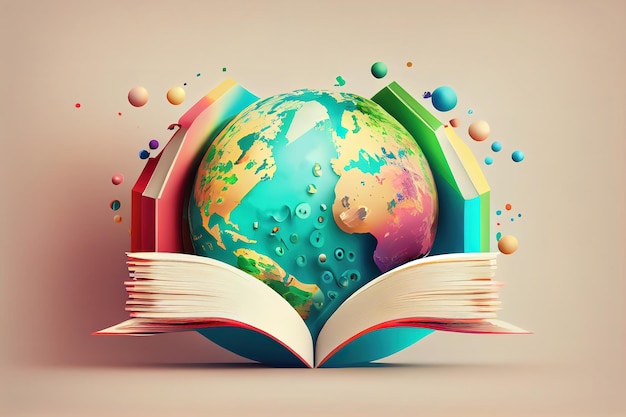 World Book Day Concept Globe shapes with the book Generative Ai