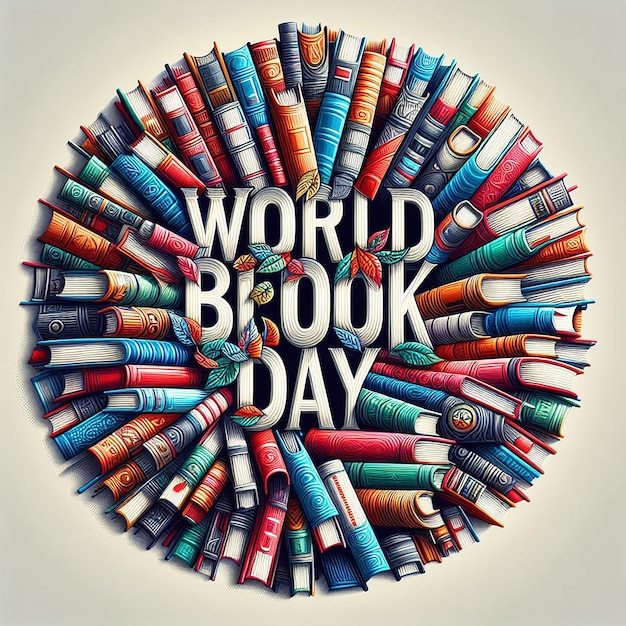 Photo world book day lettering in front of a book