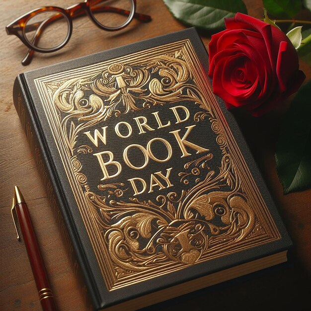 World book day lettering in front of a book