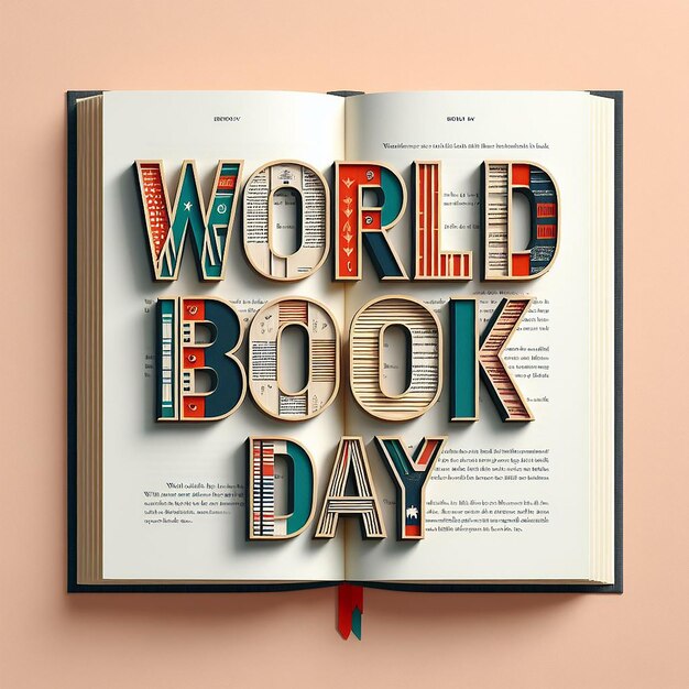 Photo world book day lettering in front of a book