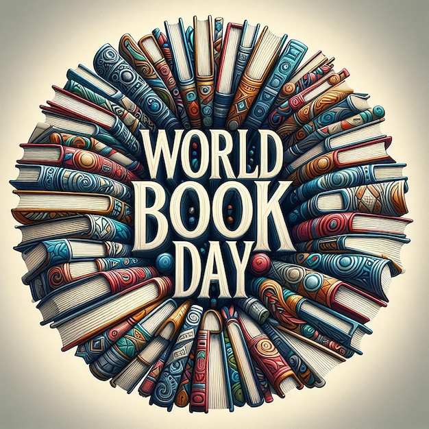 Photo world book day lettering in front of a book