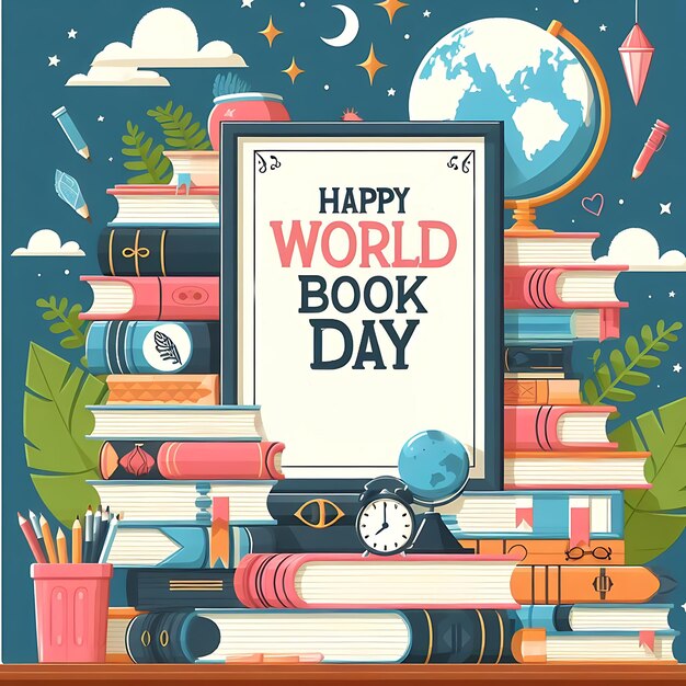 Photo world book day square banner design or illustration generative ai