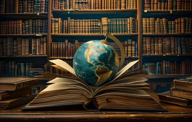 world book day with earth globe and book background