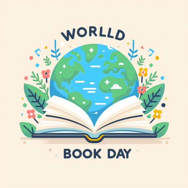 Photo world book day with globe design generative