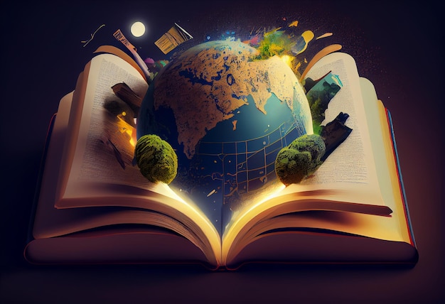 World in books 3d illustration Generate Ai