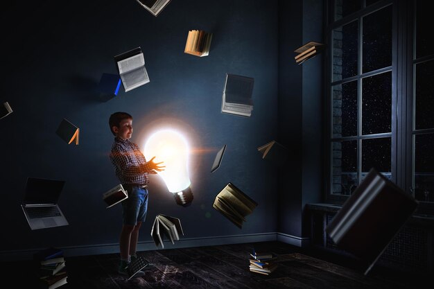 World of books concept with reading child