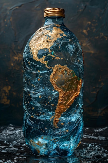 a world in a bottle with the world map on the bottom