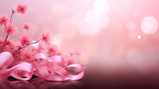 World Breast Cancer awareness month concepts design Pink ribbon with flower decoration on background