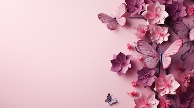 世界乳がん啓発月間のコンセプトは、花の装飾が施された紙の蝶をデザインします。