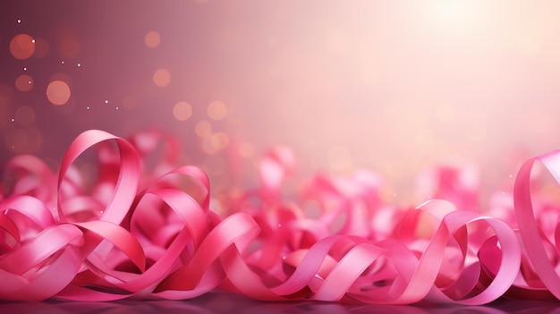 写真 世界乳がん啓発月間のコンセプト デザインの背景にピンクのリボン 女性の健康