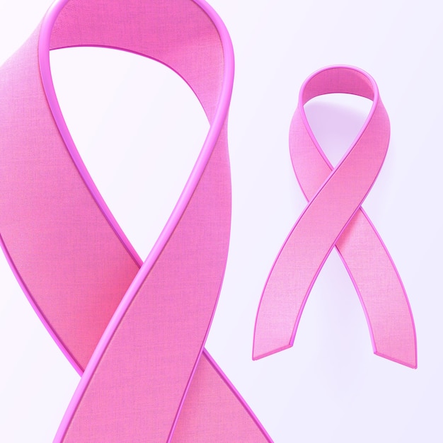 ピンクのシルクリボンが付いた10月の世界乳がん啓発月間ポスター3Dレンダリング予防早期発見と治療日のシンボル女性のヘルスケア医療バナー