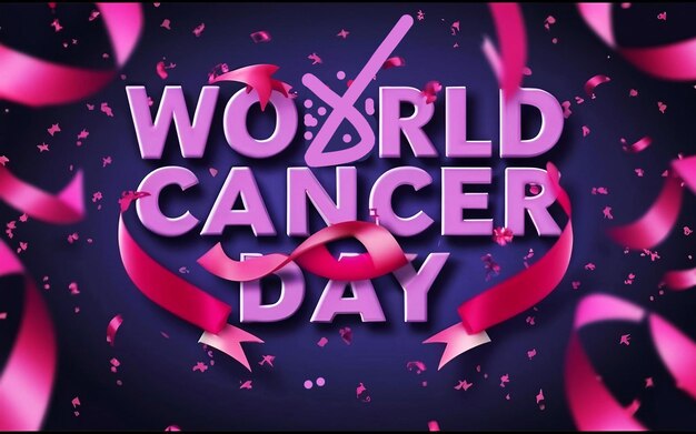 World Cancer Day awareness with purple ribbon and related elements decorated background poster