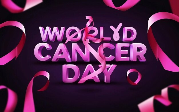 World Cancer Day awareness with purple ribbon and related elements decorated background poster