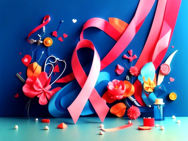 World cancer day background pink ribbon made of people crowd cancer awareness medical healthcare