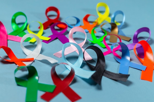 World Cancer Day Colorful ribbons cancer awareness blue background International Agency for Research on Cancer