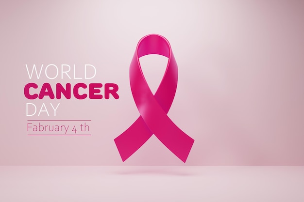 World cancer day concept with bow 3d rendering