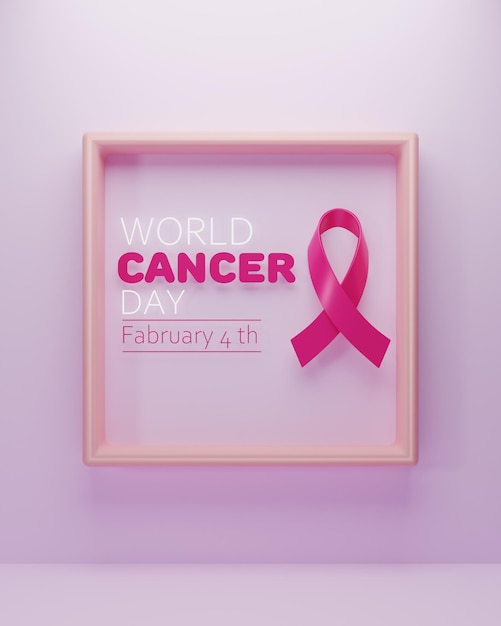 World cancer day concept with bow shape frame 3d rendering