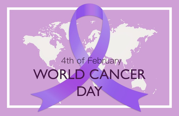 Photo world cancer day february 4th on flat lay purple with world map illustration