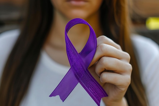 World Cancer Day A Woman Holding a Purple Ribbon a Symbol of Hope