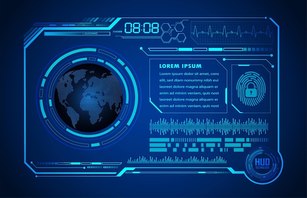 world circuit board future technology blue hud cyber security concept background