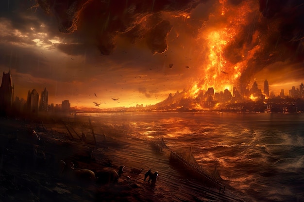 World Collapse Doomsday Scene in a Digital Painting AI Generative