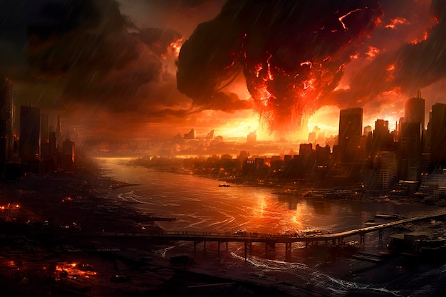 World Collapse Doomsday Scene in a Digital Painting AI Generative