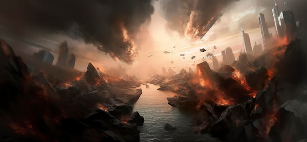 World Collapse Doomsday Scene in een Digital Painting AI Generative