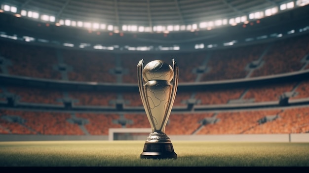 World cup trophy on empty stadium background Ai Generative